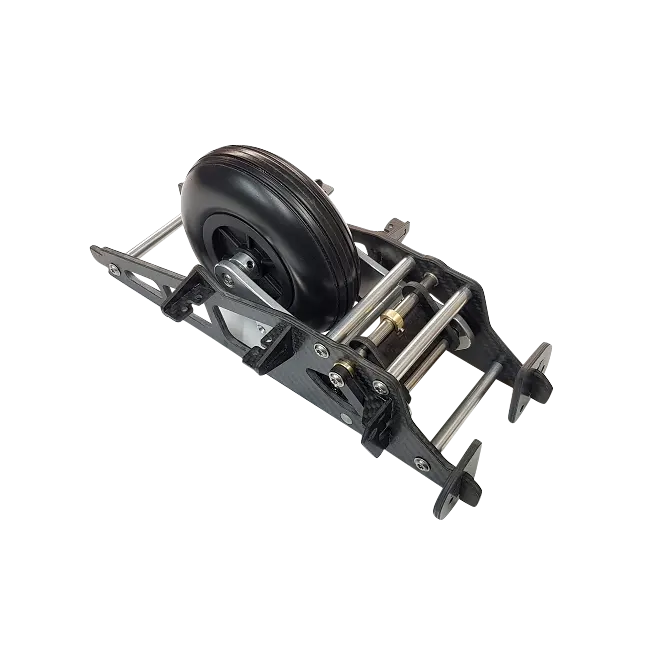 Modell eines Einziehfahrwerks im Maßstab 1:3,5 mit einem Rad von 100 mm Durchmesser