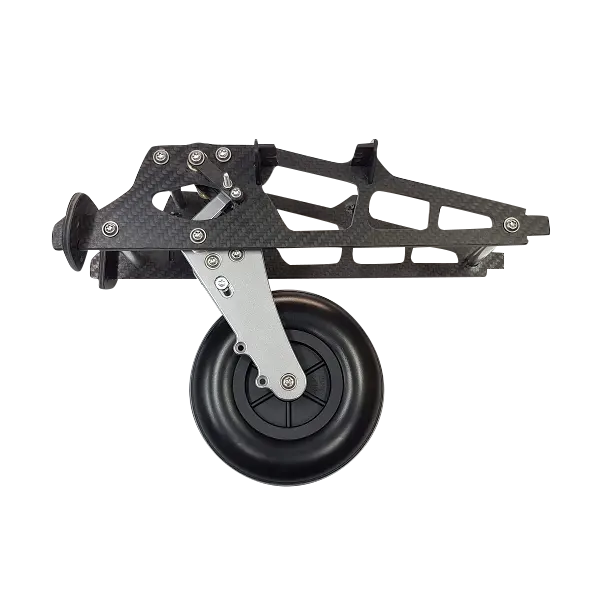 Modell eines Einziehfahrwerks im Maßstab 1:3,5 mit einem Rad von 100 mm Durchmesser