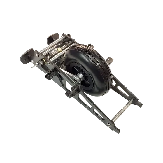 Modell eines Einziehfahrwerks im Maßstab 1:3,5 mit einem Rad von 100 mm Durchmesser