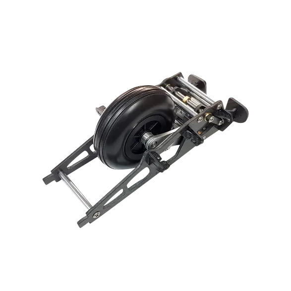 Modell eines Einziehfahrwerks im Maßstab 1:3,5 mit einem Rad von 100 mm Durchmesser