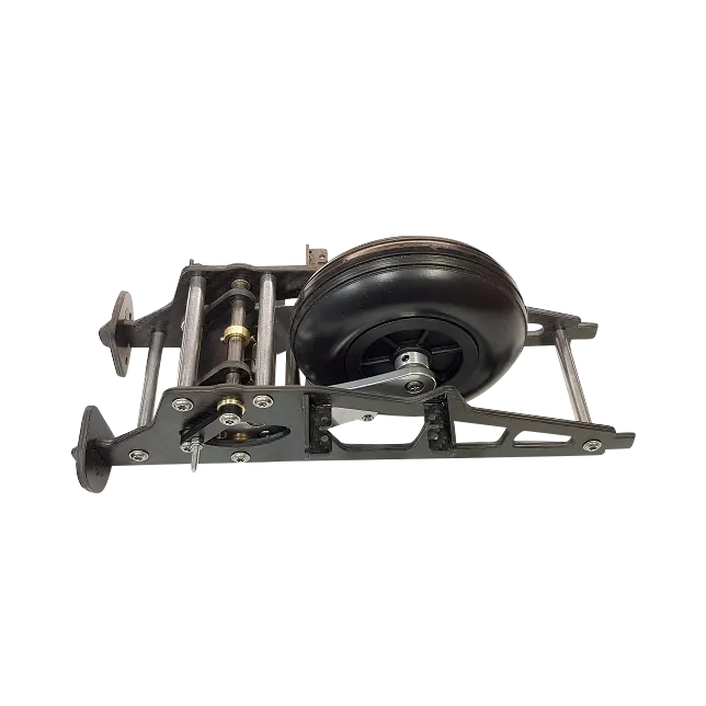 Modell eines Einziehfahrwerks im Maßstab 1:3,5 mit einem Rad von 100 mm Durchmesser